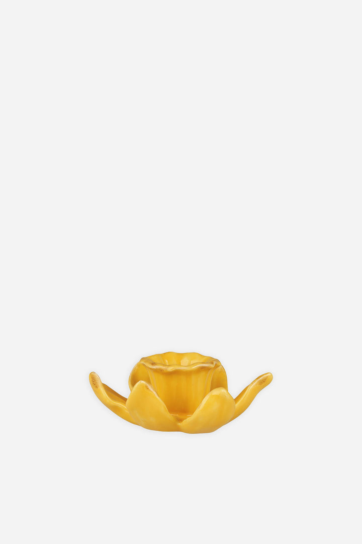 yellow ceramic daffodil shaped candle holder