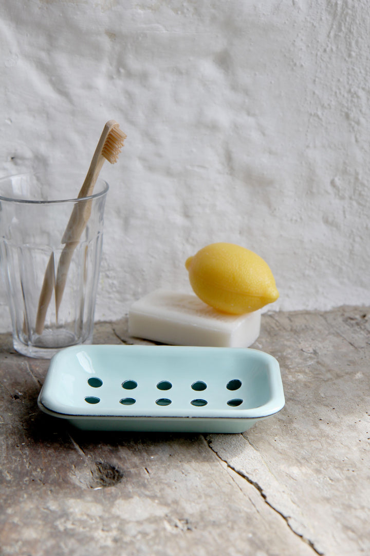 Two-Part Enamel Soap Dish / Green