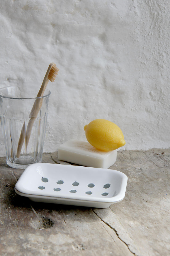 Two-Part Enamel Soap Dish / White