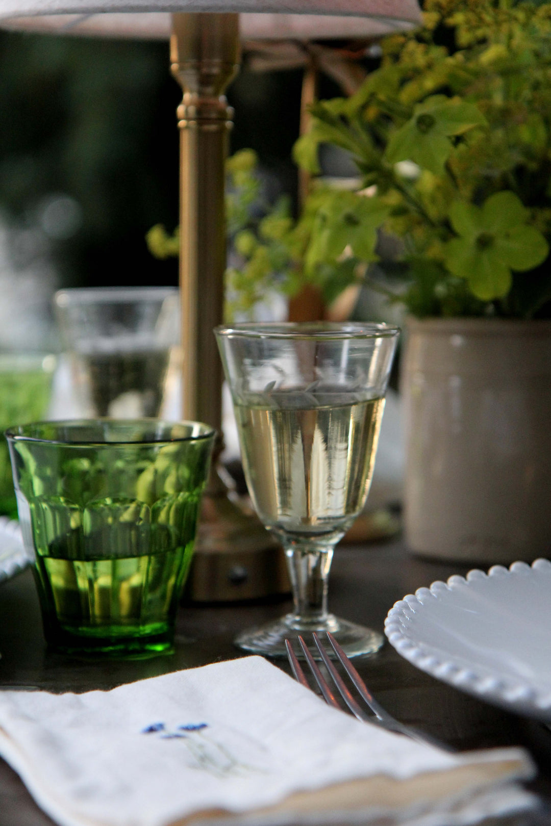 Hand Blown Cut Leaf White Wine