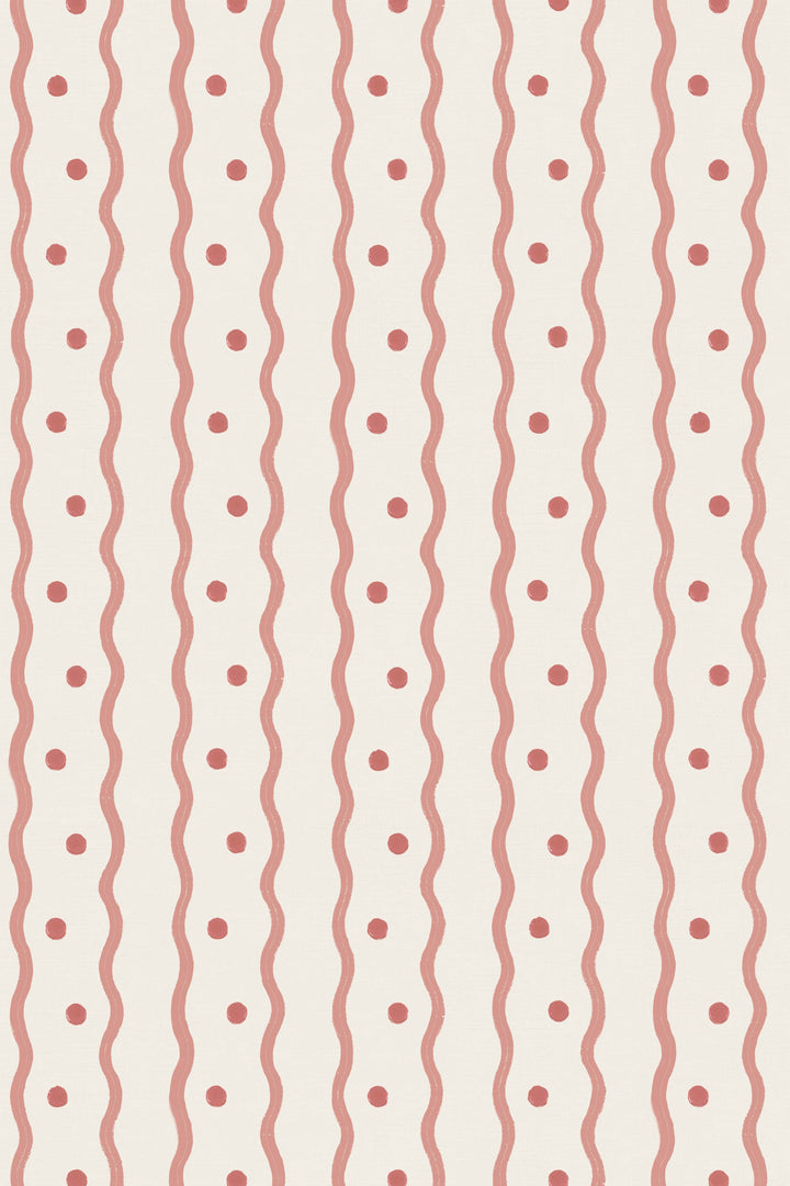 wavy stripe and spot wallpaper in rosy posy pink