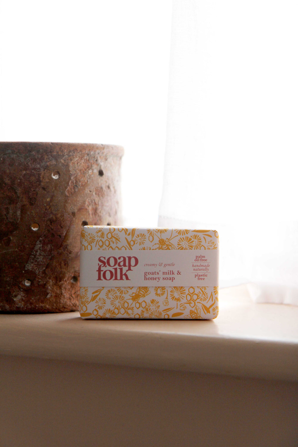 soap folk goats milk and honey bar of soap on shelf
