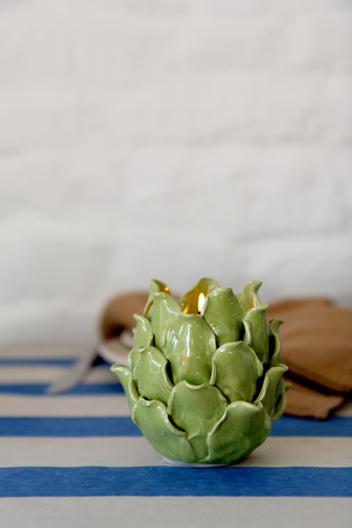 Porcelain  Artichoke T-Light Holder / Green