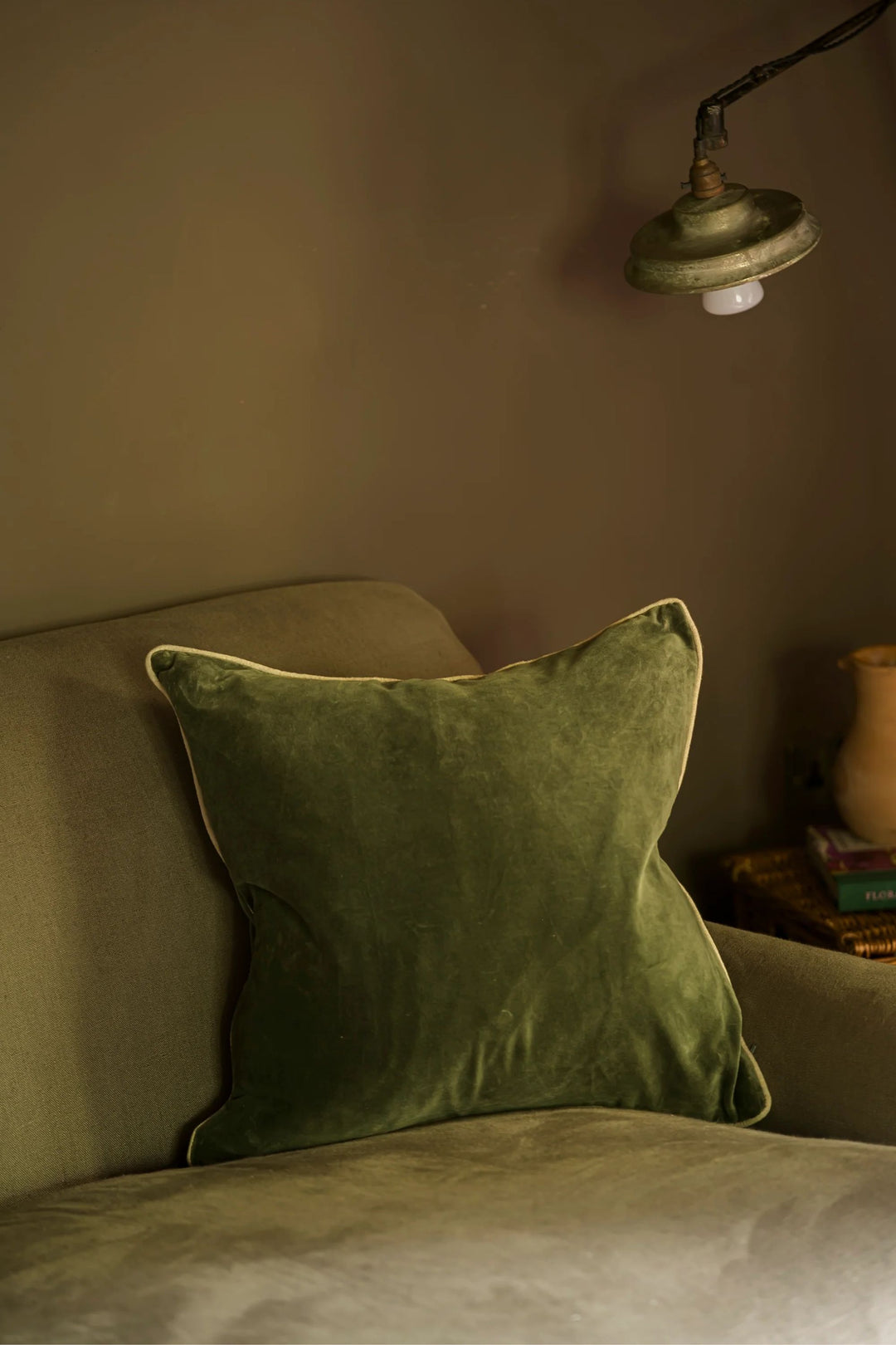 Indian Cotton Velvet Cushion 50x50cm Moss