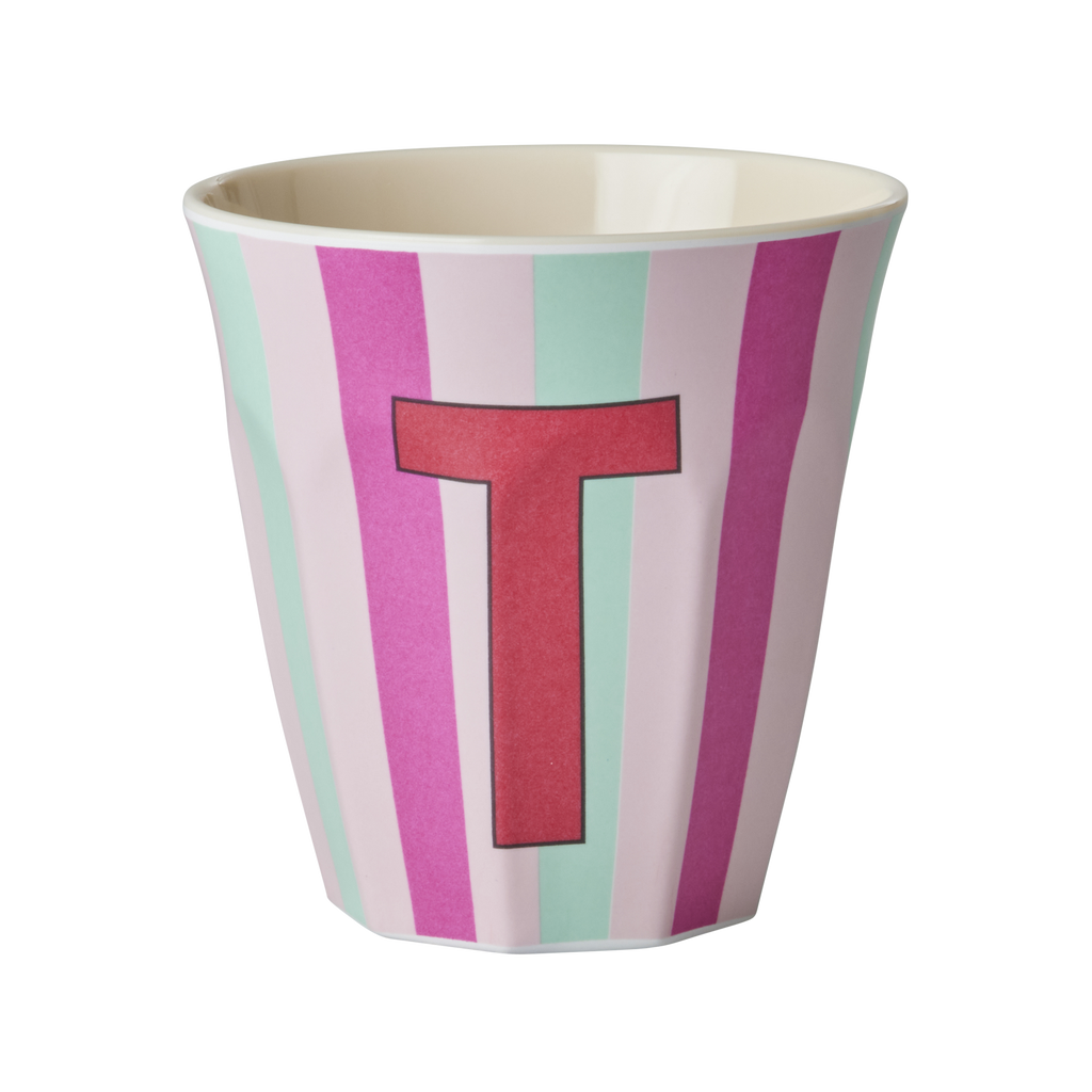 Striped Melamine Cup / Letter T