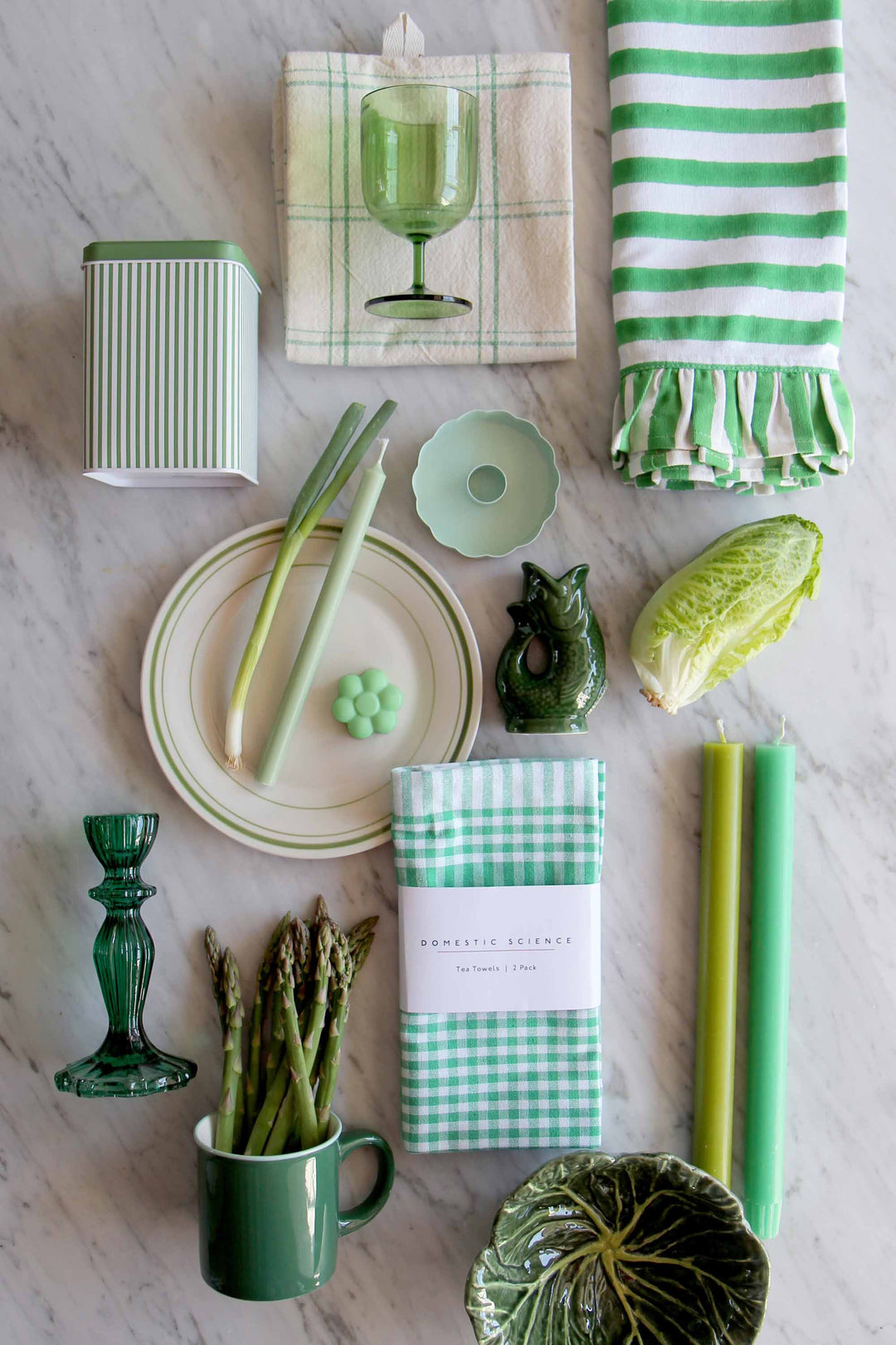 Gingham T-towel / Green Pk 2