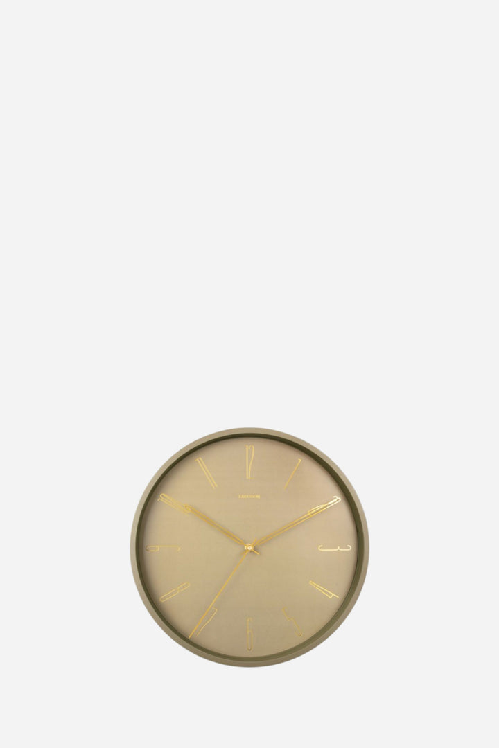 Green clock in front of white backround