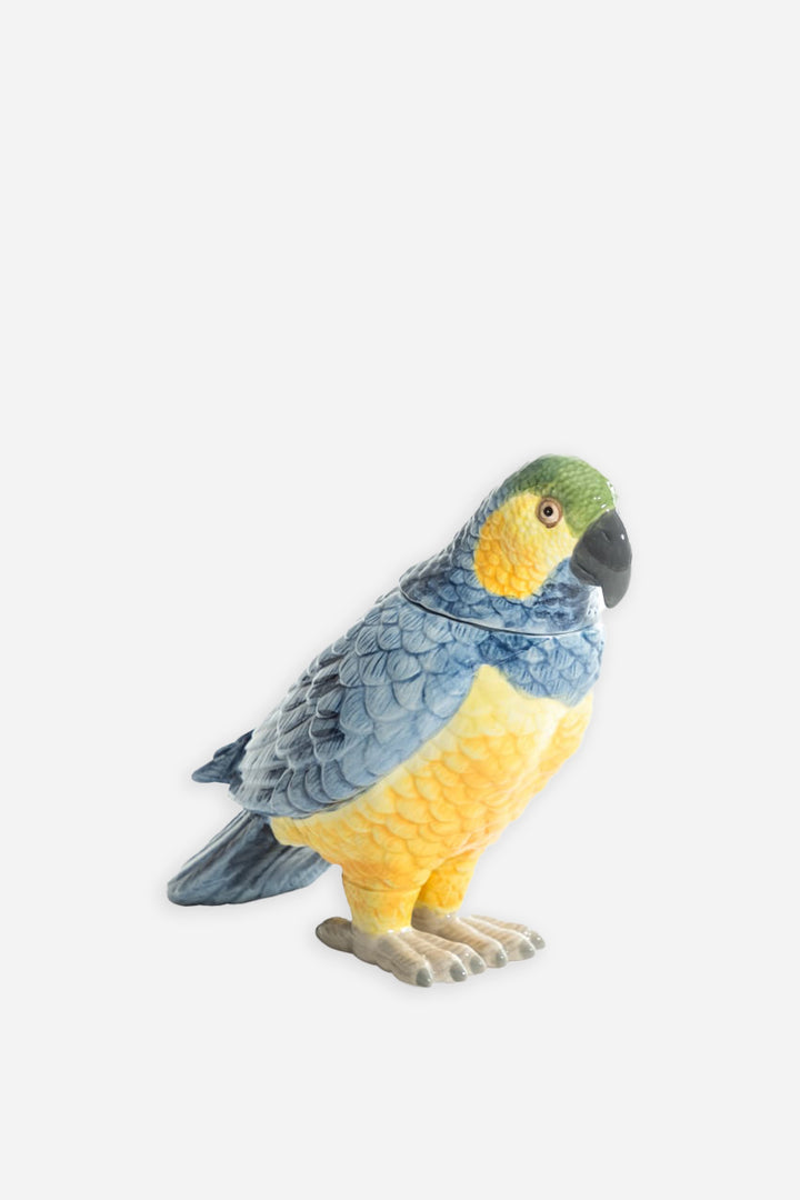 Ceramic Parrot Storage Jar / Yellow Blue
