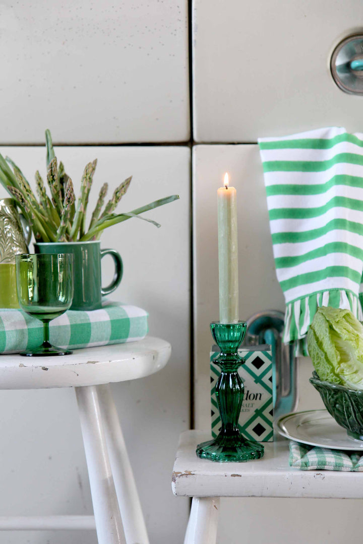 Boho Green Glass Candle Holder