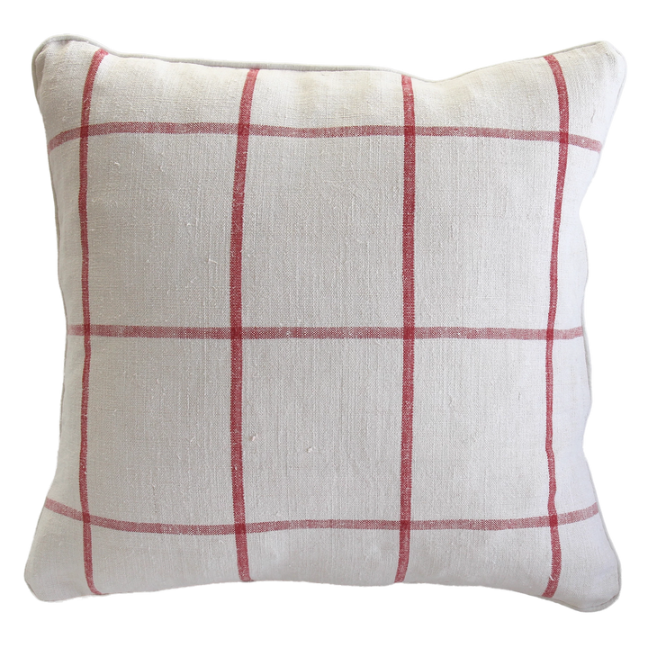 Vintage Grain Sack Cushion / Red Check