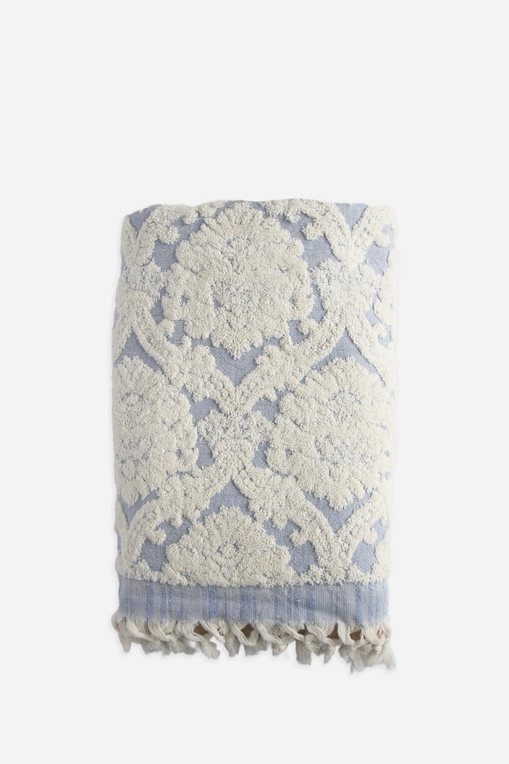 blue damask bath towel