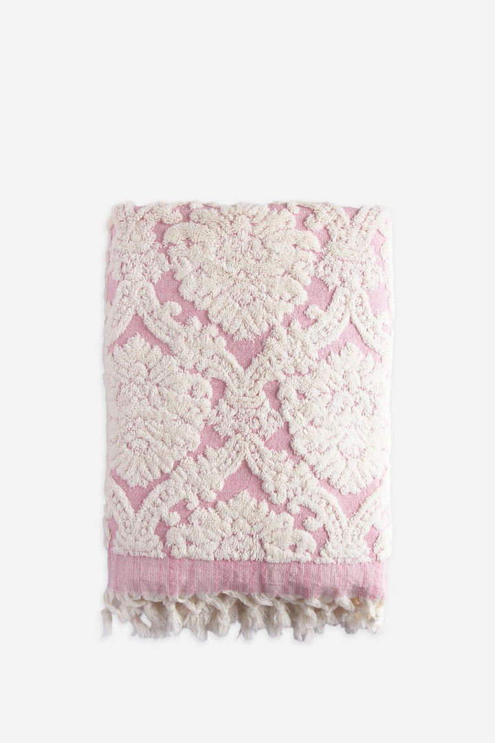 damask pink and cream bath towel