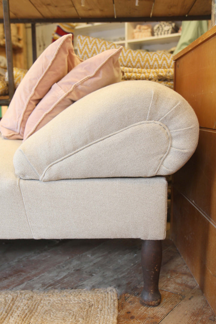 arm rest of cream upholstered vintage day bed pictured in nailsworth domestic science