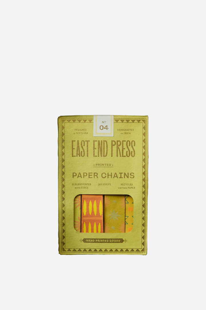 Packaged paper chains with East End Press branding on a white background