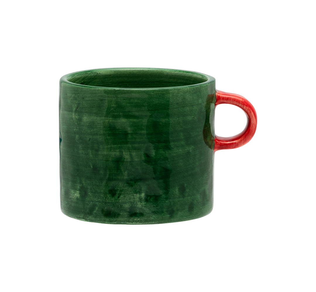 anna + nina enchanted mug in green with red handle