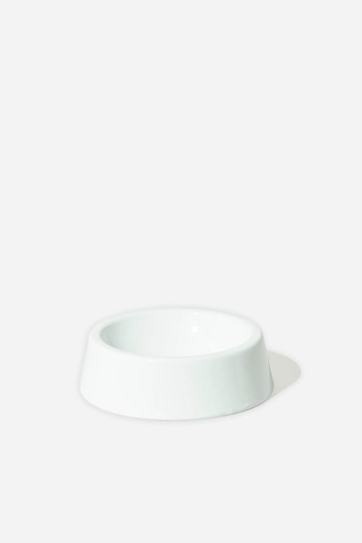 falcon enamelware white dog bowl on white background