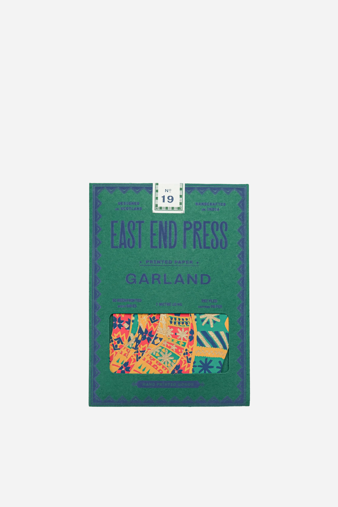 festive stocking garland by East End Press on a white background