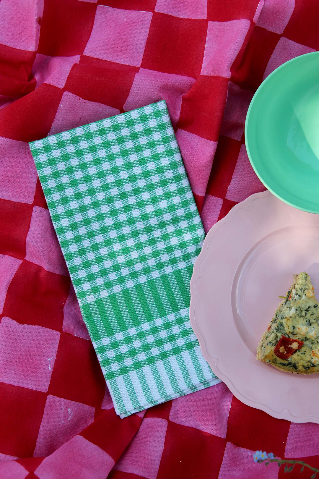 Gingham T-towel / Green Pk 2