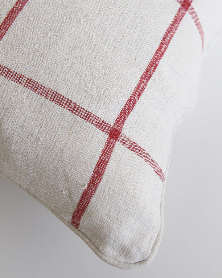 Vintage Grain Sack Cushion / Red Check