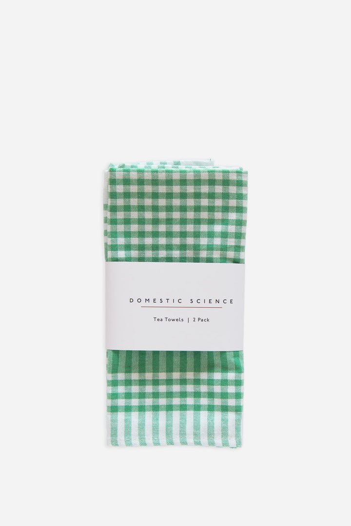 Gingham T-towel / Green Pk 2
