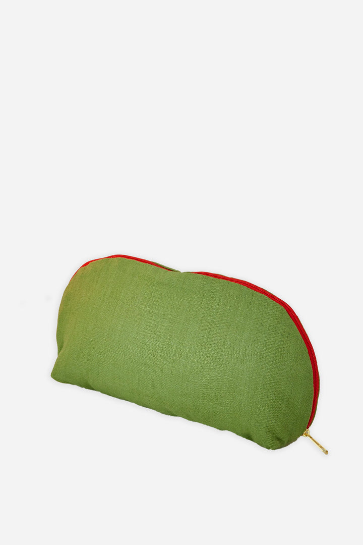 green linen liberty print lined make up bag