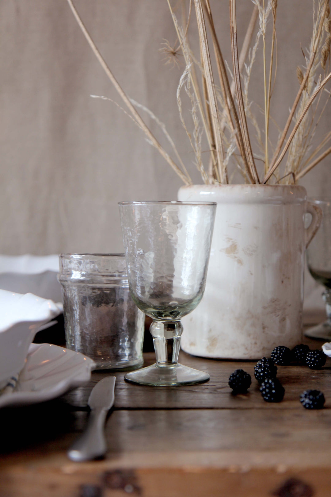 recycled wine glass on autumnal tablescape