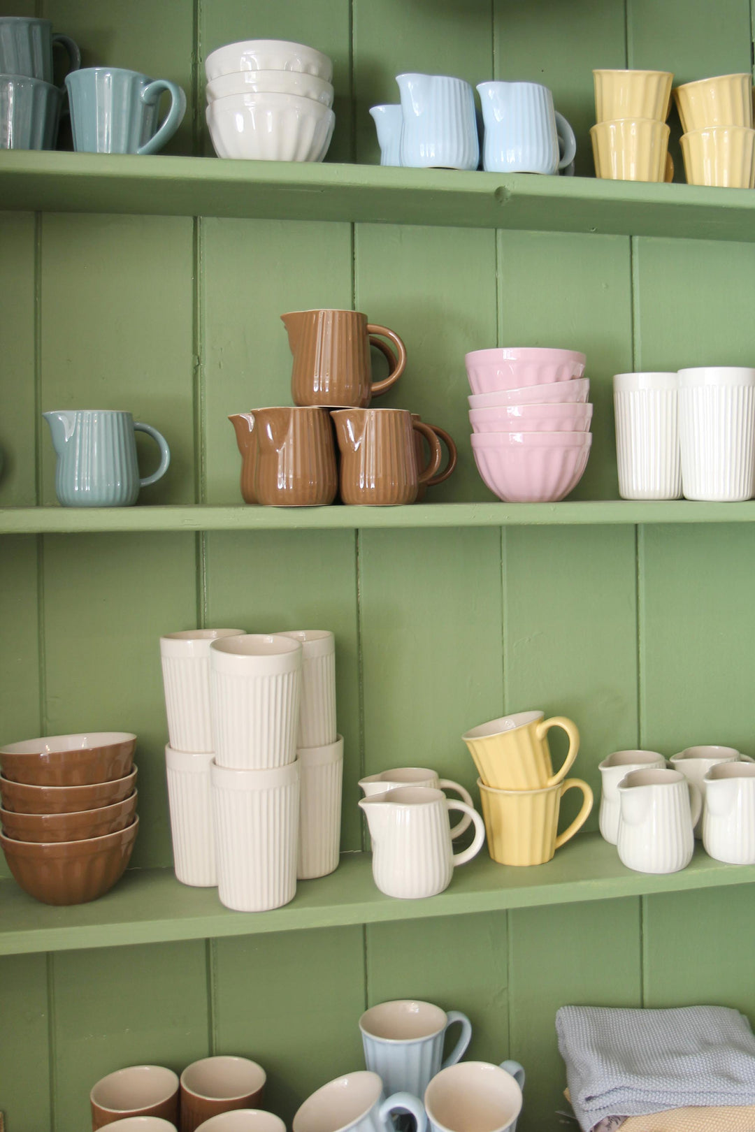 domestic science home tableware in green pantry