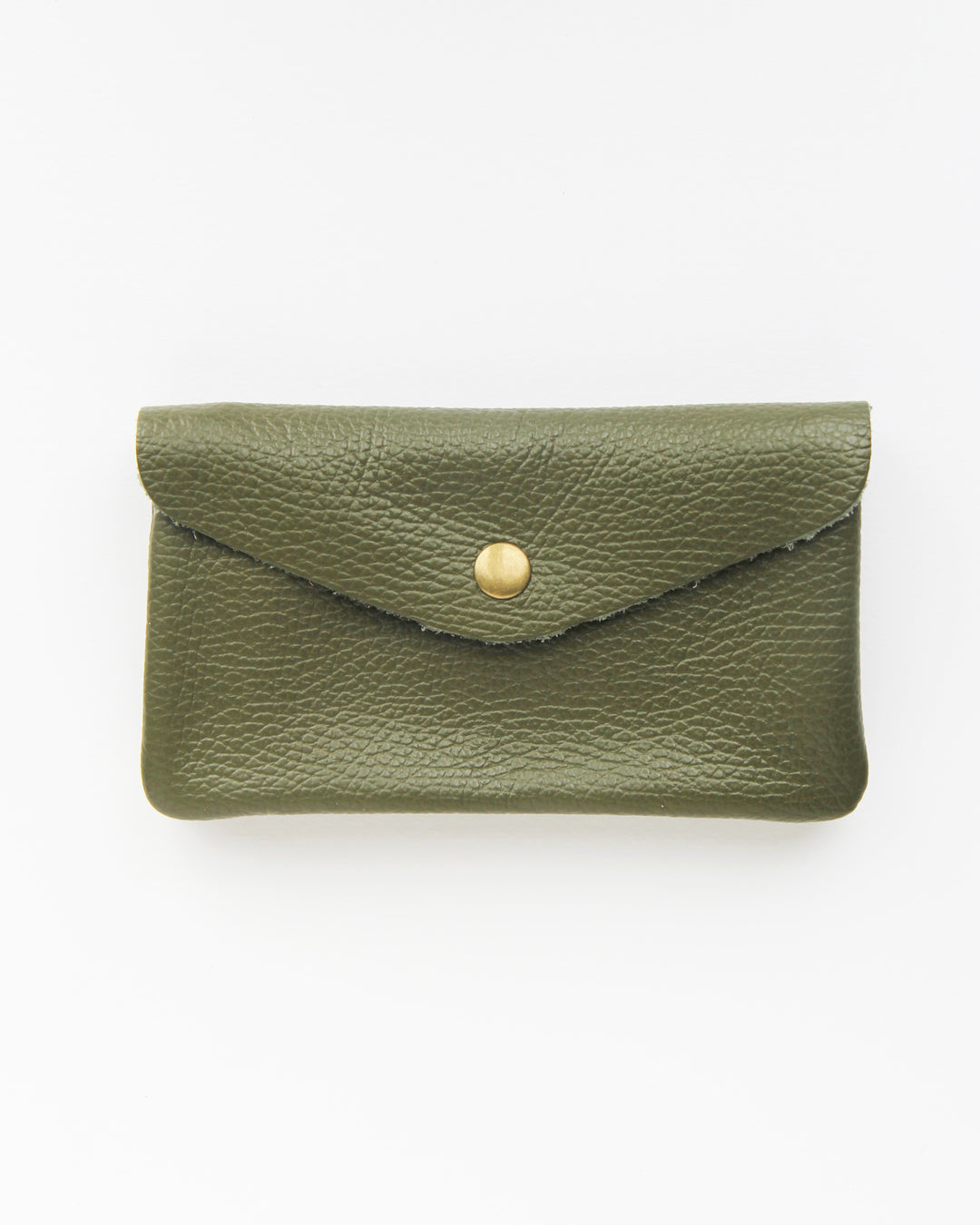 khaki green leather medium sized purse with internal zipped coin pocket