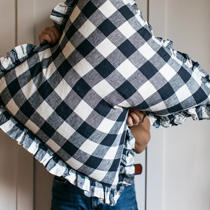 Olivia Linen Cushion / Midnight Gingham / 58x58cm
