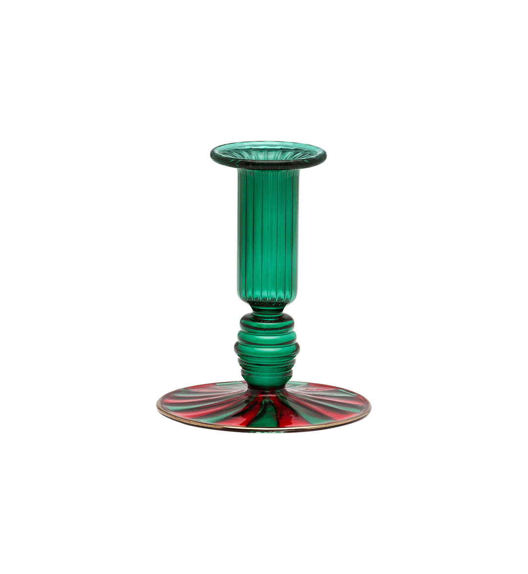 Pine Green Striped Glass Candle Holder