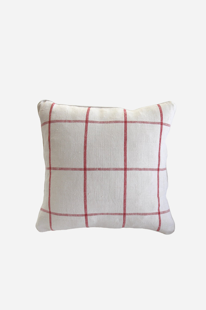 Vintage Grain Sack Cushion / Red Check