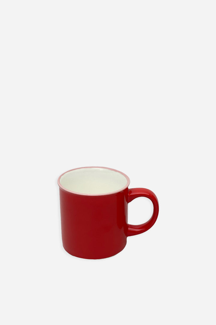 red  mug with pink rim