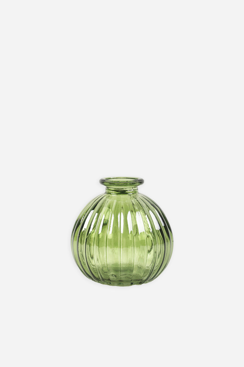 Moss Ribbed Glass Bud Vase