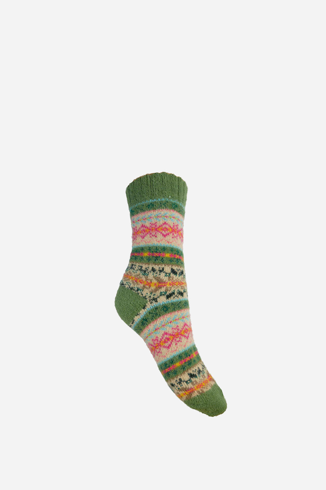 Scandi Wool Blend Socks/ Green, Fawn and Pink