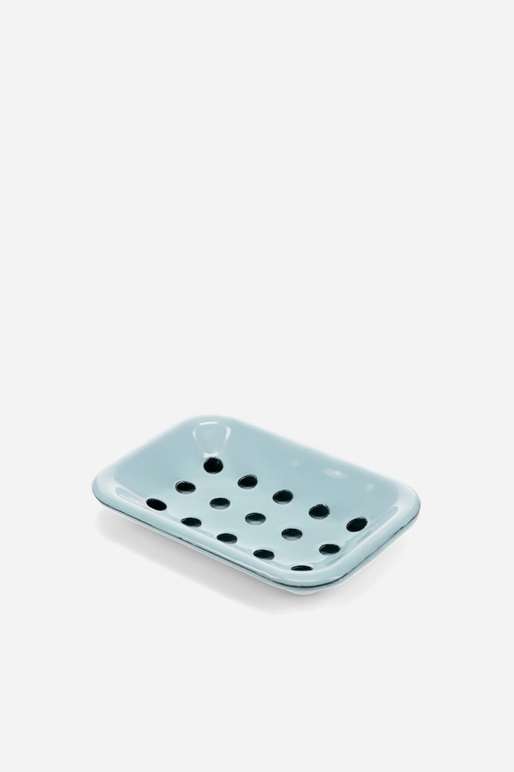 pale blue two-part enamel soap dish