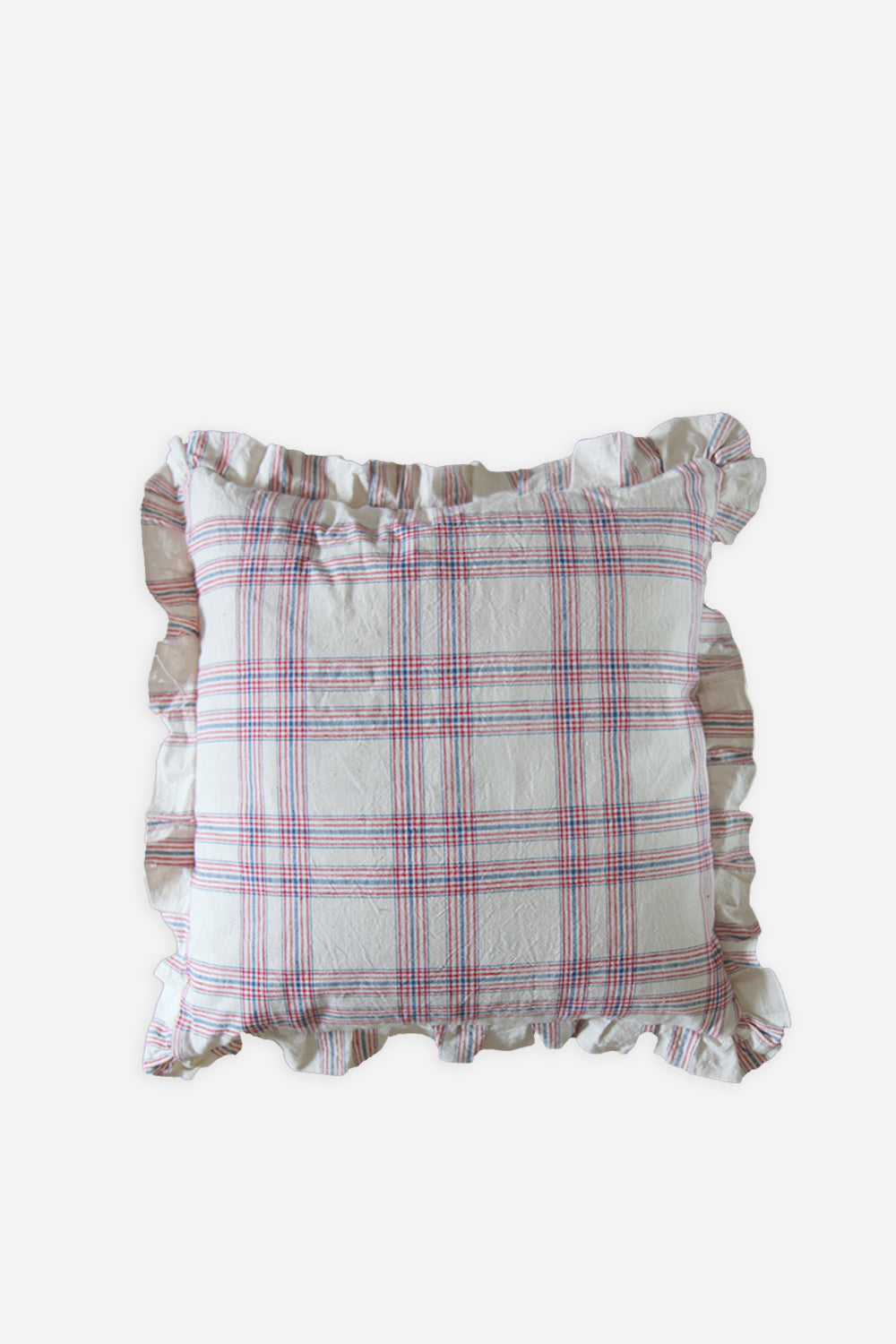 Vintage Red & Blue Check Cushion / Ruffle