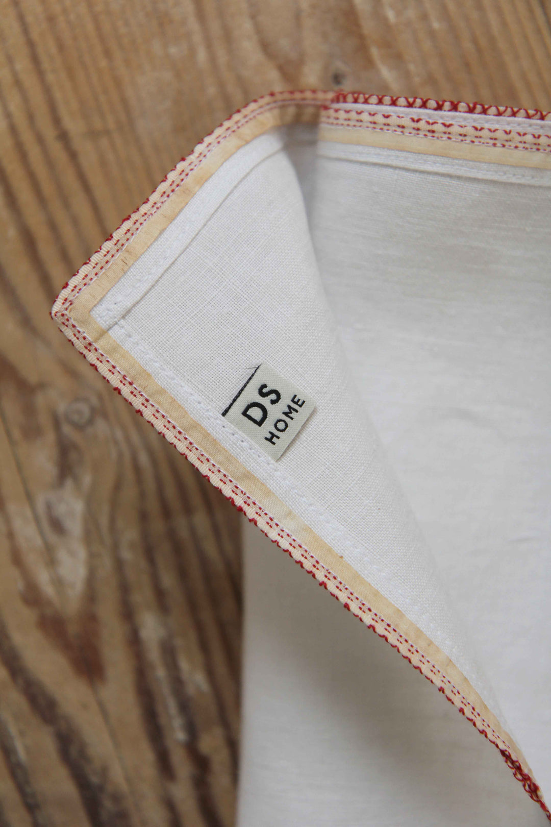 Vintage Linen Napkin with Red Trim