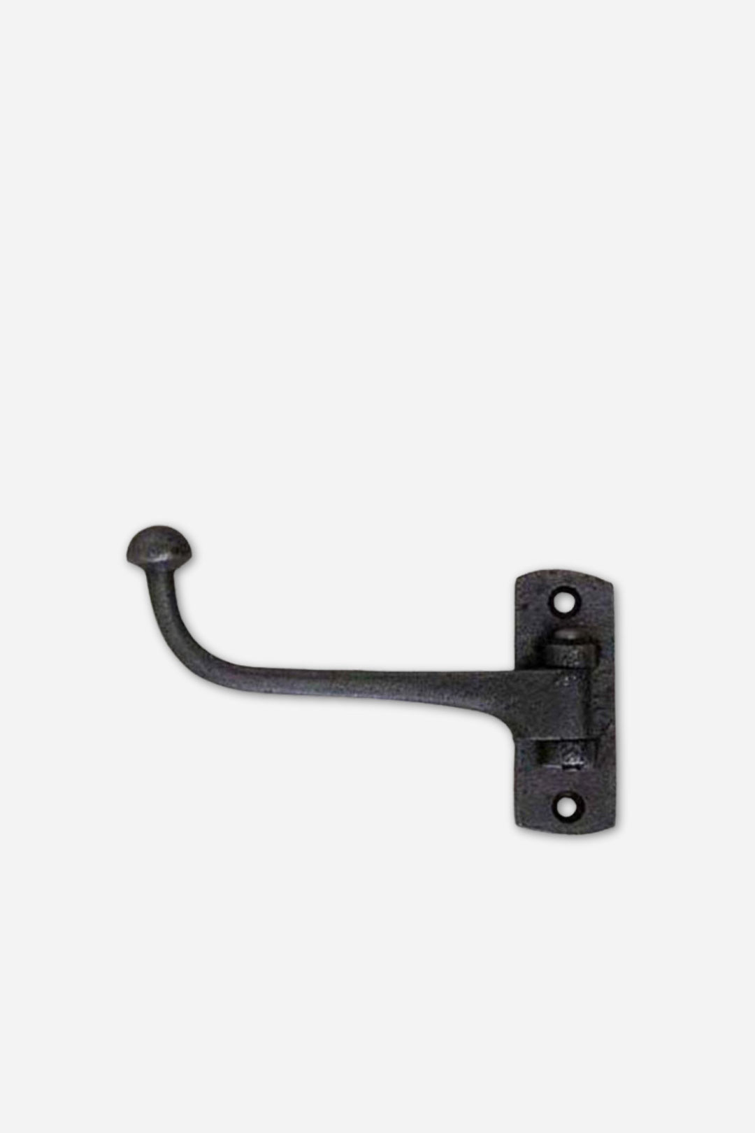 Black metal wall hook on a white background