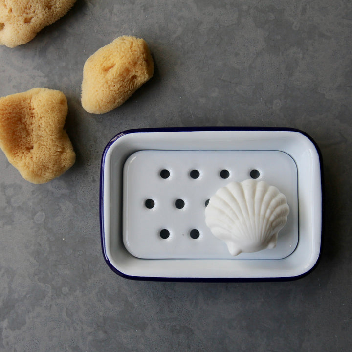 White & Blue Enamel Soap Dish - Domestic Science LTD