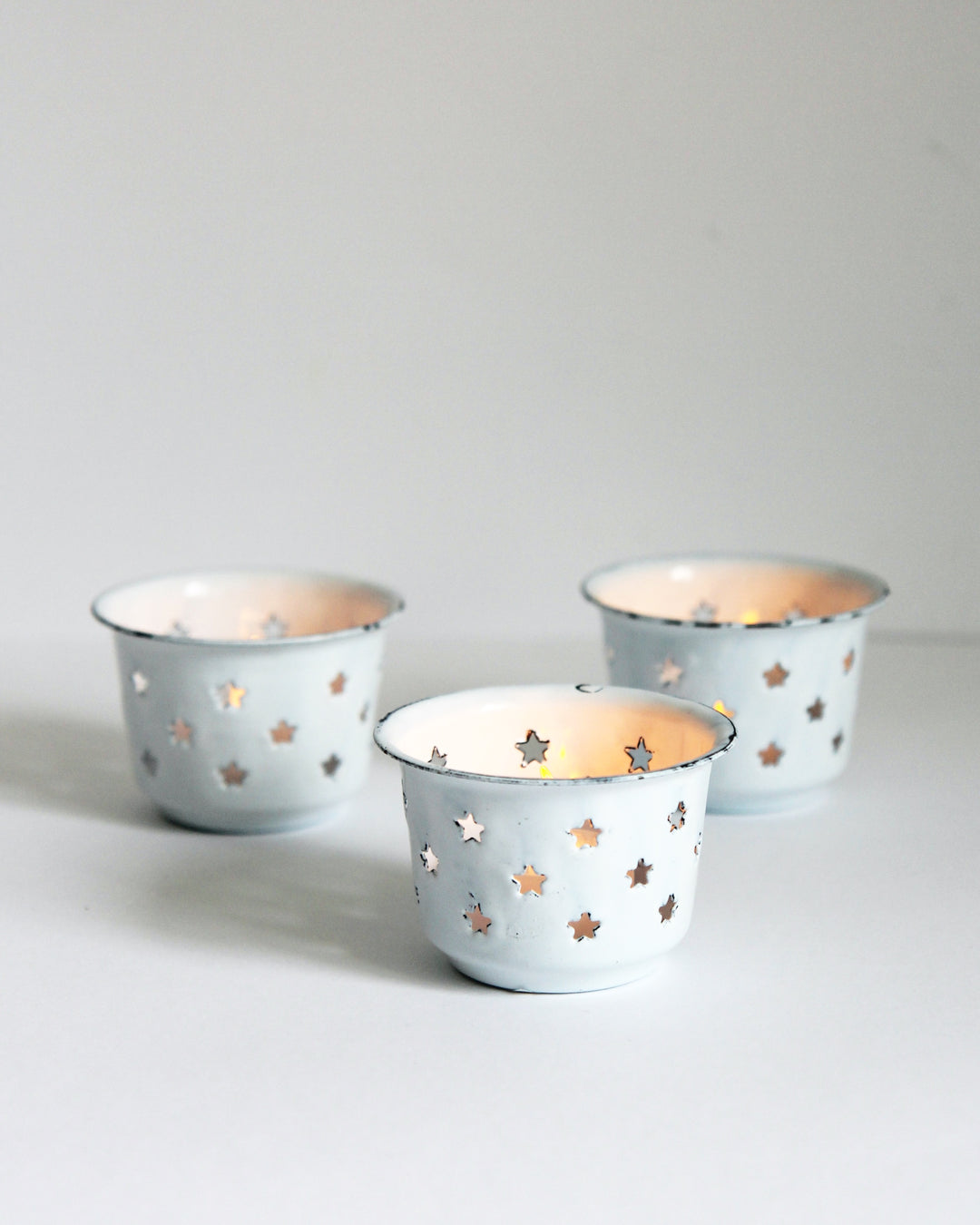 White Enamel Star Candle Holder