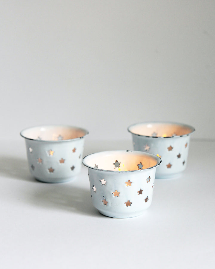White Enamel Star Candle Holder