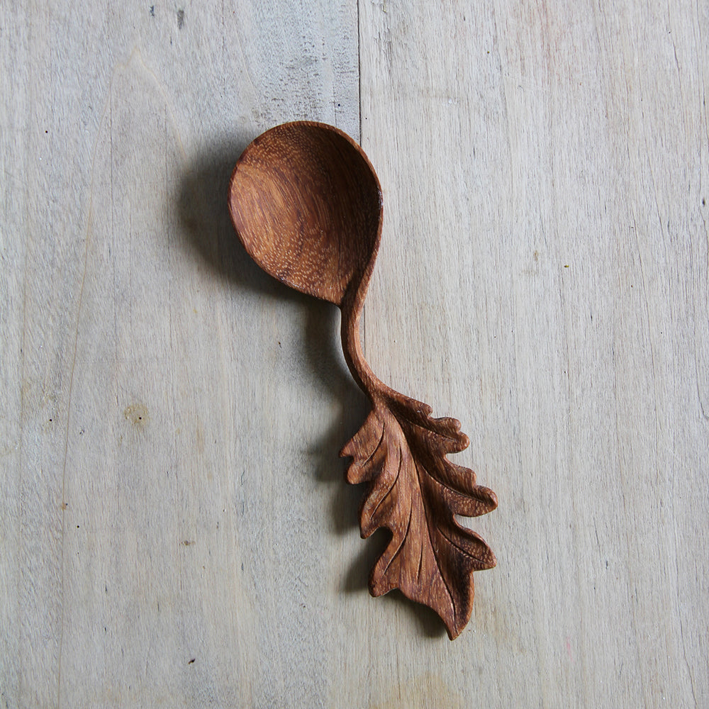 Carved Wooden Spoon Leaf Handle