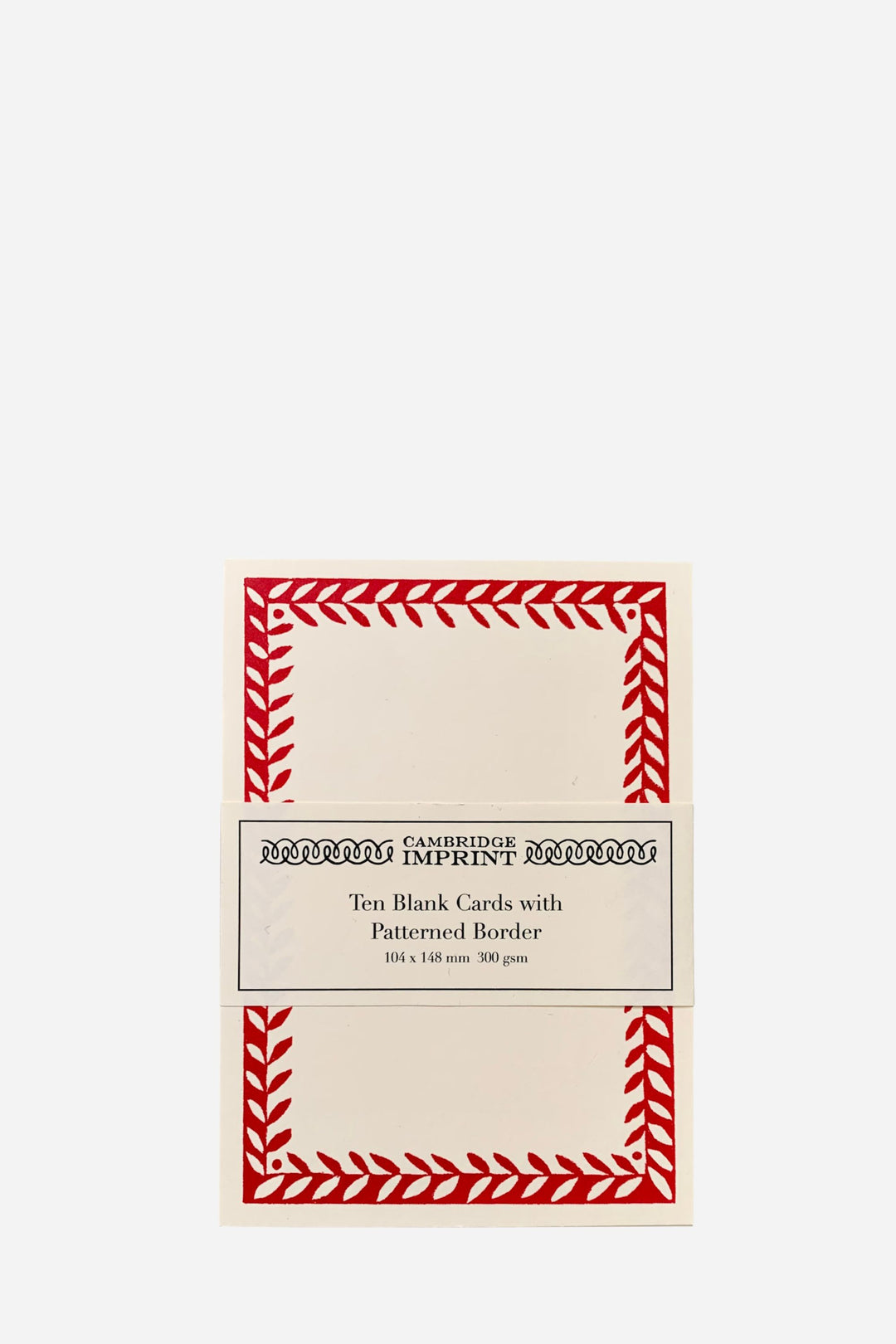 Pack of Cambridge Imprint cards with red border design on a white background
