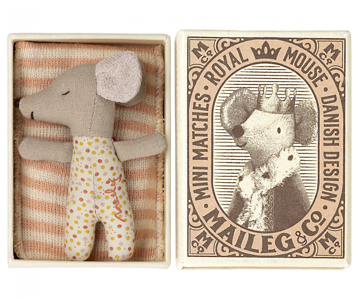 Sleepy Wakey Baby Mouse in Matchbox / Rose