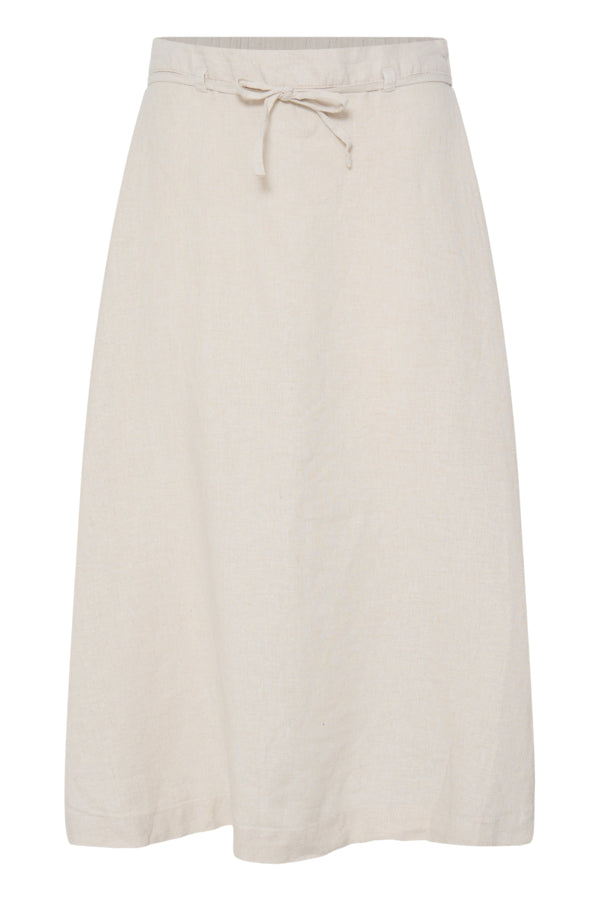 Beige skirt with drawstring waist on a white background