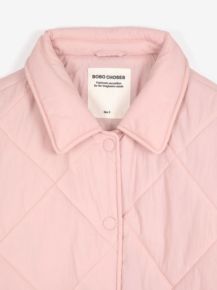 pink padded boxy jacket by bobo choses with colour block yellow patch pockets collar