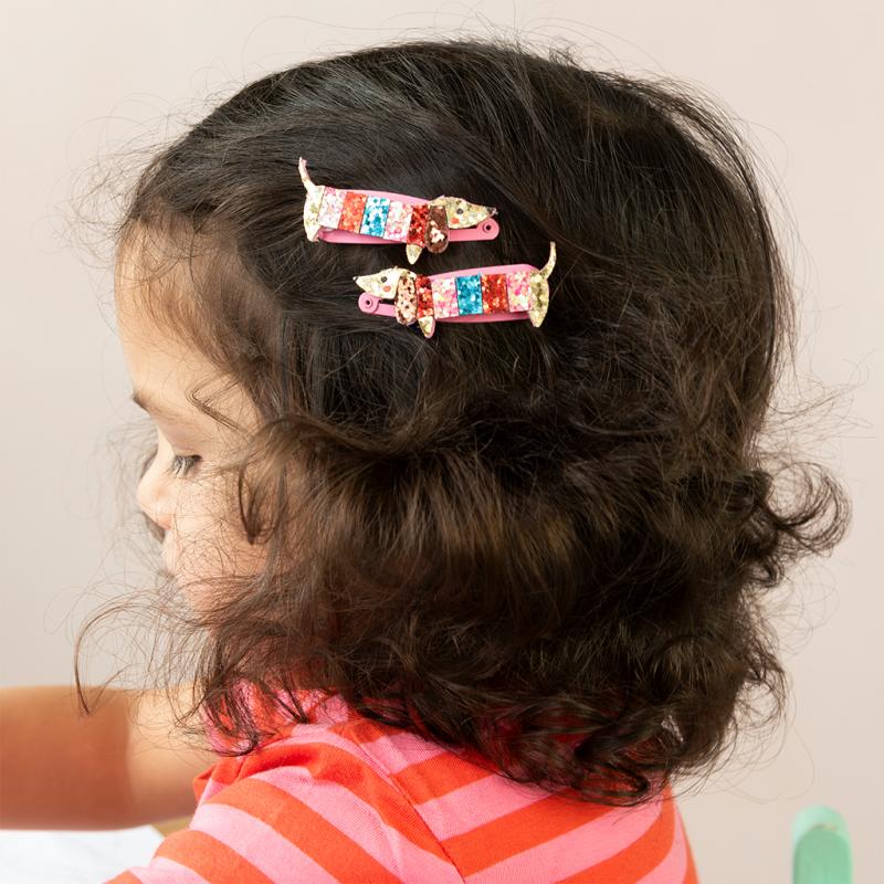 Glitter Hair Clips Sausage Dog / Set 2