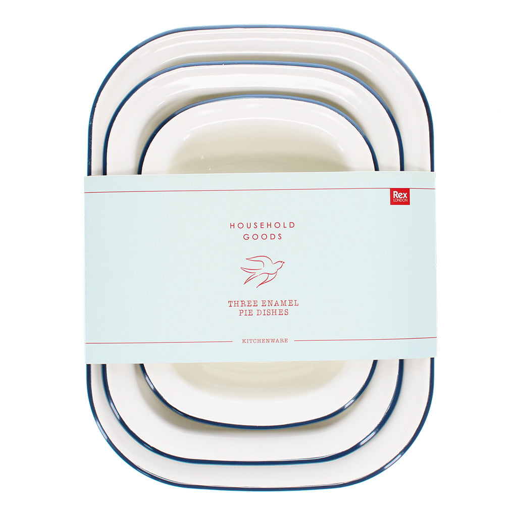 Enamel Pie Dishes Set of 3 / Blue