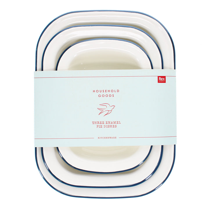 Enamel Pie Dishes Set of 3 / Blue