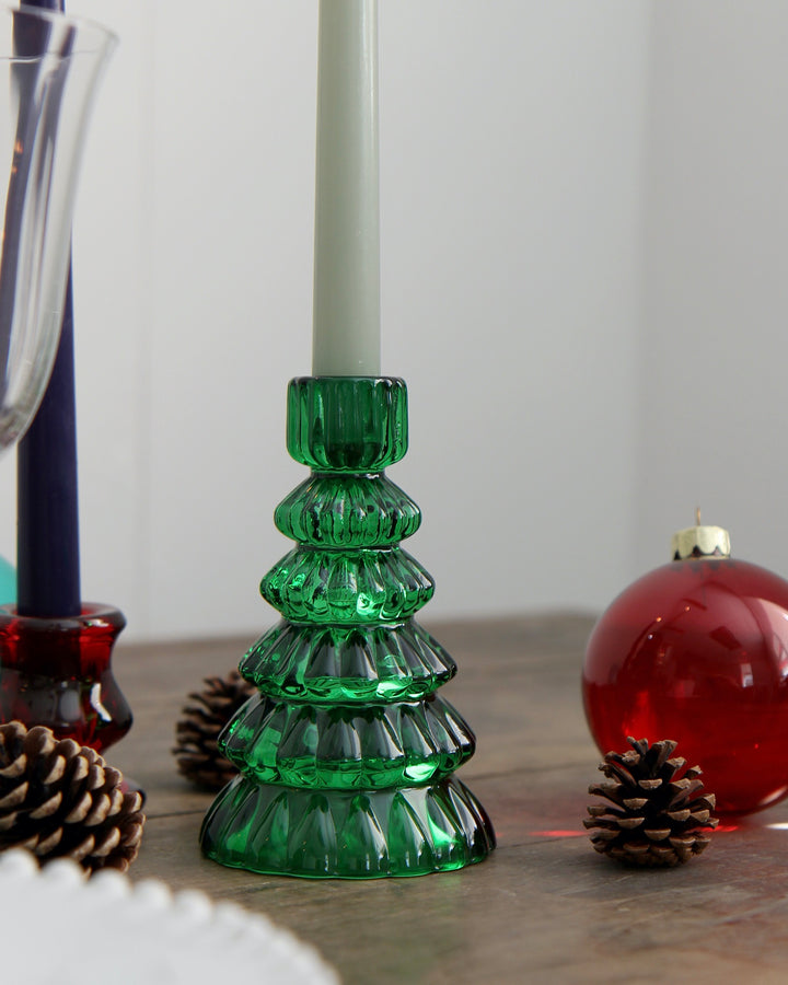 Green Glass Tree Candle Holder